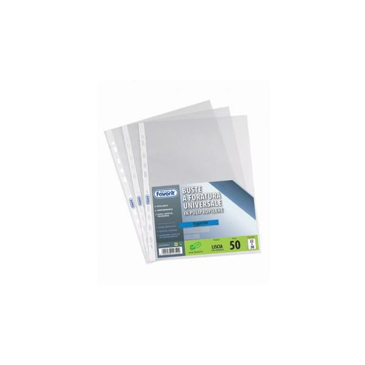 FAVORIT BUSTE A U CON FORATURA UNIVERSALE IN PP LISCIA CM 30X42 A4 TRASPARENTE CONF 10 Pz.