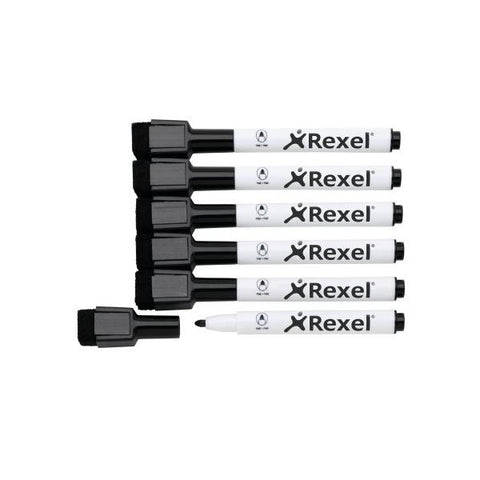 REXEL PENNARELLO MAGNETICO PER LAVAGNA NERO PUNTA CONICA CONF 6 Pz.