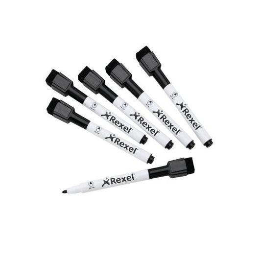 REXEL PENNARELLO MAGNETICO PER LAVAGNA NERO PUNTA CONICA CONF 6 Pz.