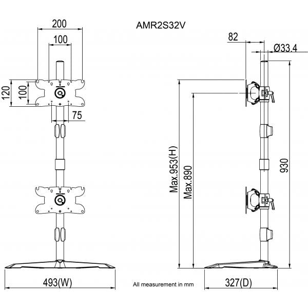 Amer Networks AMR2S32V supporto da tavolo per Tv a schermo piatto 81,3 cm [32] Nero Scrivania (DUAL VERTICLE MOUNT STAND - MAX 32IN)