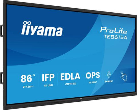iiyama TE8615A-B1AG (TE8615A-B1AG) 86" Stylish IFP, iiWare21E (EDLA -Google-GMS-apps), Android 14, 16/128GB,40-Points DeepContrast IR+ with Optical Bonding, 3840x2160, UHD IPS panel,Metal Housing, Fa