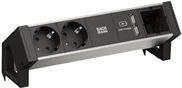 Bachmann DESK 2 ALU BLACK - Steckdosenleiste - Wechselstrom 250 V - Eingabe, Eingang GST18i3 - Ausgangsanschlsse: 2 (2 x USB, 2 x CEE 7/3) - 20cm Schnur - Grau, Schwarz, RAL 9005 (937.111)