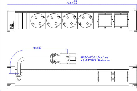 Bachmann Steckdosenleiste 4xCEE7/3 2xCM 0, 2m 916.705 (916.705)