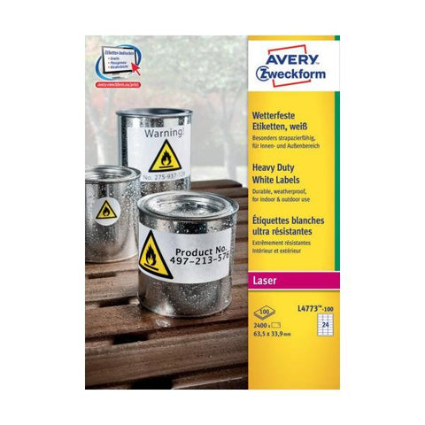 Avery L4773-100 Rettangolo con angoli arrotondati Permanente Bianco 2400pezzo(i) etiqueta autoadhesiva 