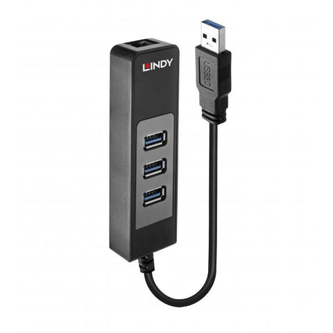 HUB MINI LINDY USB 3.0 3 PORTE + GIGABIT ETHERNET - 43176