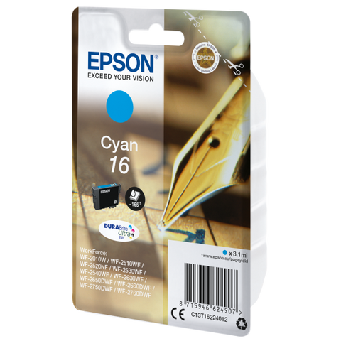 INK EPSON C13T16224012 CIANO PENNA/CRUCIVERBA DURABRITEULTRA WF-2010 2510 2520 2530 2540 2630 2650D 2660 2760 2750