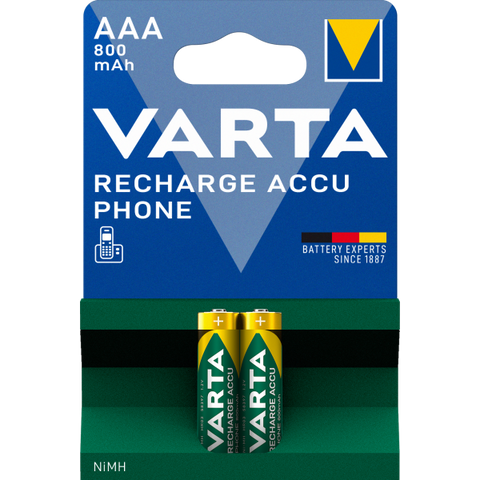 VARTA PHONE POWER BATTERIA MINI STILO AAA 800 mAh RICARICABILE BLISTER 2 Pz.