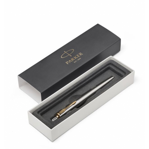 PARKER JOTTER ACERO INOXIDABLE CT PENNA A SFERA BLU PUNTA TONDA 1mm PUNTALE DORATO CONF REGALO 