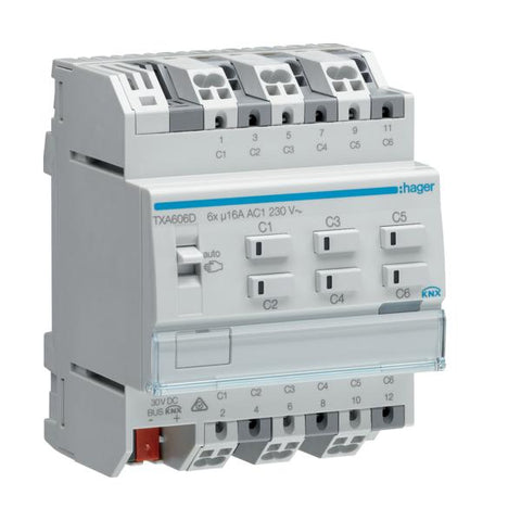 Hager TXA606D Attuatore per tendina/persiana DIN montato su guida 6 canali