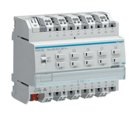 Hager TXA610D Attuatore per tendina/persiana DIN montato su guida 10 canali