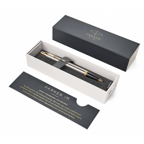 PARKER IM PENNA A SFERA INCHIOSTRO BLU PUNTA MEDIA IN CONF. REGALO COL. METALLO SPAZZOLATO E FINITURE DORATE