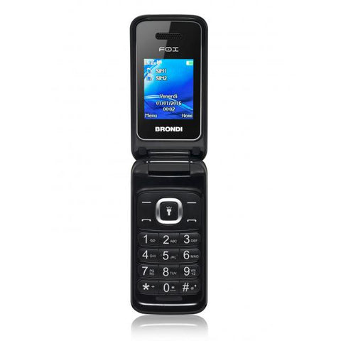 CELLULARE BRONDI FOX FLIP ATTIVO 1.77" 1.3MPX RADIO FM DUAL SIM NERO ITALIA SENIOR PHONE