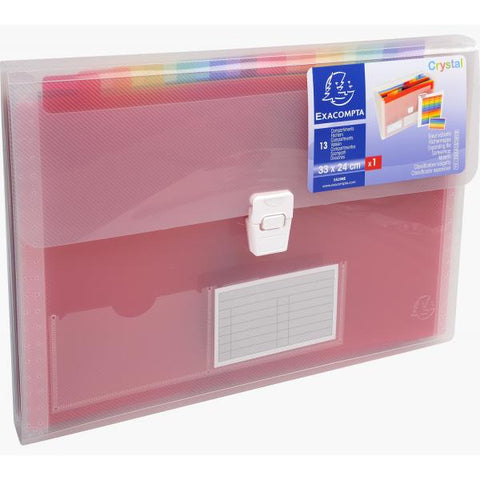 EXACOMPTA CRYSTAL CLASSIFICATORE A VENTAGLIO MULTICOLOR 13 SCOMPARTI FORMATO 33X25 CM IN POLIPROPILENE TRASPARENTE