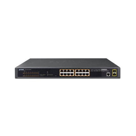 Planet GS-4210-16P2S switch di rete Gestito L2+ Gigabit Ethernet (10/100/1000) Nero 1U Supporto Power over Ethernet (PoE)