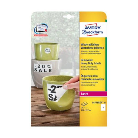 AVERY CONF 20 ETICHETTE ADESIVE IN POLIESTERE CARTELLI SEGNALETICA 21X29,7 CM BIANCO