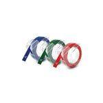 DYMO 3D CONFEZIONE 3xNASTRO IN VINILE PER ETICHETTE 9MM x 3MT COLORI ROSSO+BLU+NERO STAMPA BIANCO