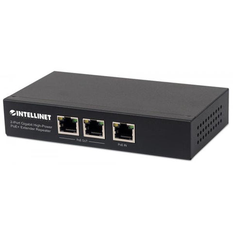 Intellinet 561266 switch di rete Non gestito Gigabit Ethernet [10/100/1000] Supporto Power over Ethernet [PoE] Nero (2-Port Gigabit High-Power - PoE+ Extender Repeater - Warranty: 12M)