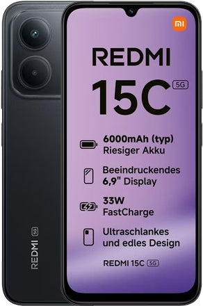 Xiaomi Redmi 15C 5G Smartphone 4GB RAM 128GB Midnight Black (MZB0LINEU)