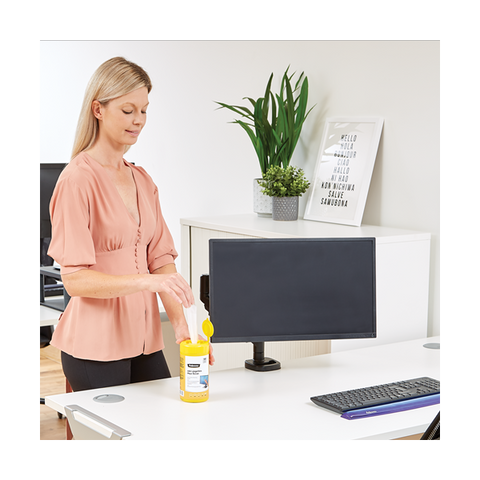 FELLOWES SALVIETTE UMIDIFICATE PER PULIZIA SCHERMO 100 PEZZI IN BARATTOLO CON CHIUSURA ERMETICA