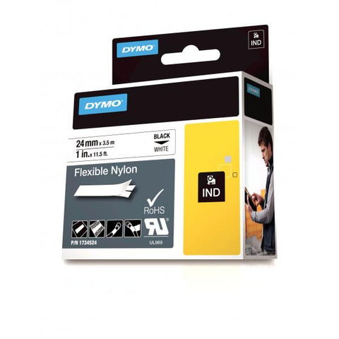 DYMO D1 RHINOPRO NASTRO IN NYLON PER STAMPANTI A TRASFERIMENTO TERMICO 24MM X 3.5MT COLORE BIANCO STAMPA NERO (1734524)