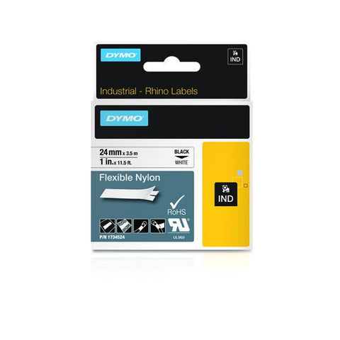 DYMO D1 RHINOPRO NASTRO IN NYLON PER STAMPANTI A TRASFERIMENTO TERMICO 24MM X 3.5MT COLORE BIANCO STAMPA NERO (1734524)