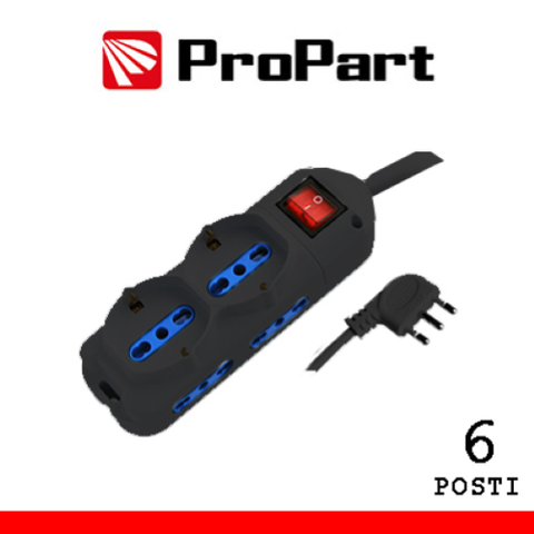 PROPART MULTIPRESA 6POS BIPASSO + BIP/SCHUKO SPINA16A +INTERR. NERA