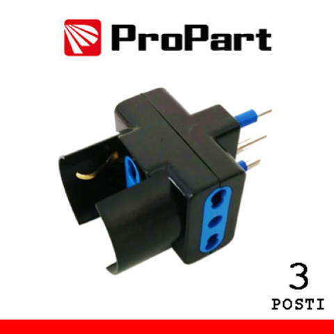 PROPART ADATTATORE 3POS BIPASSO/SCHUKO SPINA16A POLYBAG NERO