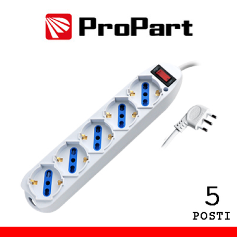 PROPARTE MULTIPRESA 5POS BIPASSO/SCHUKO SPINA10A +INTERR.