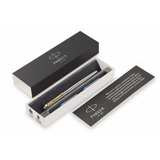 PARKER JOTTER PENNA STILOGRAFICA IN ACCIAIO INOX CON FINITURE IN ORO PENNINO MEDIO INCHIOSTRO BLU CONFEZIONE REGALO