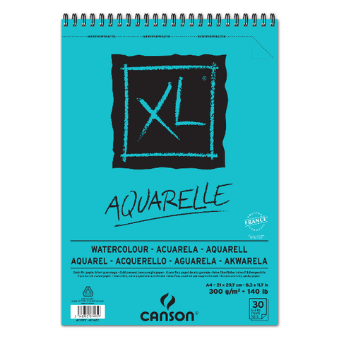 CANSON AQUARELLE BLOCCO CON SPIRALE PER SCHIZZI FORMATO XL A4 30 FOGLI BIANCO CONF 5 PZ.