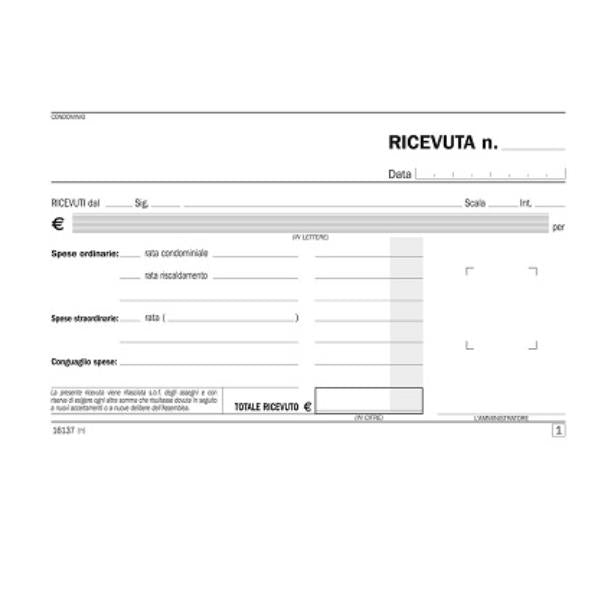 DATA UFFICIO RICEVUTE CONDOMINIO AUTOCOPIANTE 2 FOGLI BLOCCO 100 FOGLI CONF 5 PZ.