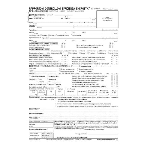DATA UFFICIO RAPPORTO DI CONTROLLO DI EFFICIENZA ENERGETICA TIPO 1 ALLEGATO 2 FORMATO SNAP OUT A 3 COPIE AUTORICALCANTI CONF 20 Pz.