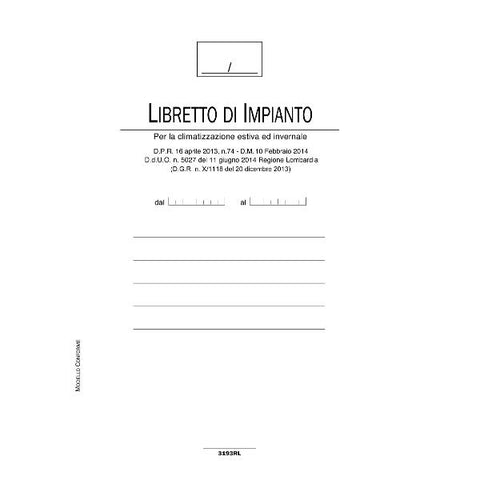 DATA UFFICIO LIBRETTO IMPIANTO DI CLIMATIZZAZIONE CON 48 FOGLI 210X297 mm