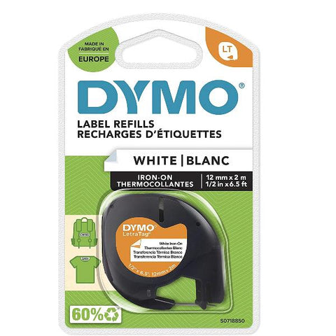 DYMO LETRATAG NASTRO IN POLIESTERE DA STIRARE 12MMX2MT COLORE BIANCO STAMPA NERO