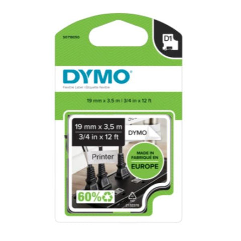 DYMO D1 SPECIALI NASTRO 19MMx3.5MT IN NYLON COLORE BIANCO STAMPA NERO (S0718050A)