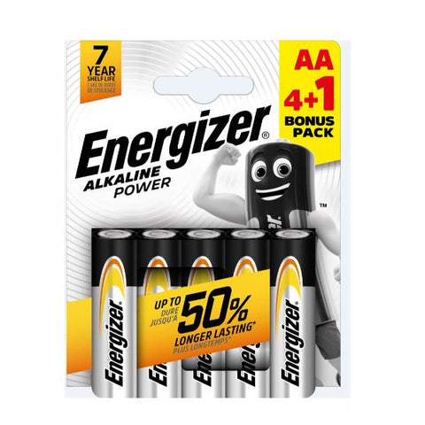 ENERGIZER POWER BATTERIE ALKALINE AA STILO 4 + 1 OMAGGIO CONF 5 Pz.