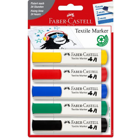 FABER CASTELL MARCATORE PERMANENTE PER TESSUTI PUNTA SCALPELLO 1/5 mm COLORI ASSORTITI CONF 5 Pz.