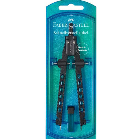 FABER CASTELL BALAUSTRONE FACTORY COMPASSO IN ALLUMINIO CON MINE E PARTI DI RICAMBIO BLU