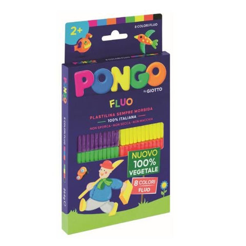GIOTTO PONGO PLASTILINA VEGETALE DA 33 GR COLORI ASSORTITI FLUO CONF 8 Pz.
