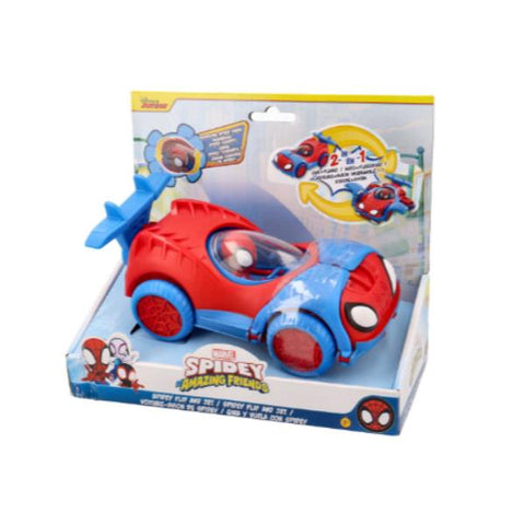 REI TOYS SPIDEY FLIP AND JET DUE VEICOLI IN UNO DA 15 CM CON PERSONAGGIO NON REMOVIBILE