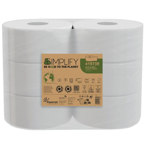 PAPERNET JUMBO MINI SIMPLIFY CARTA IGENICA 2 VELI IN CELLULOSA 30.5X8.6 CM 557 STRAPPI BIANCO CONF 6 Pz.