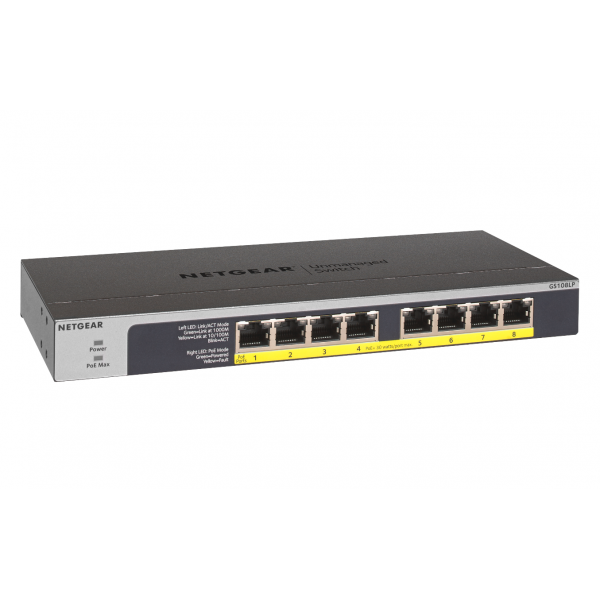 NETGEAR GS108LP Non gestito Gigabit Ethernet [10/100/1000] Supporto Power over Ethernet [PoE] 1U Nero, Grigio (Netgear GS108LP-100EUS 8PT POE/POE+ GIGABIT UNMANAGED SWCH [GS108LP] [Lifetime warranty]