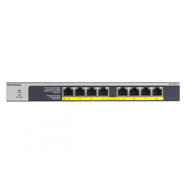 NETGEAR GS108LP Non gestito Gigabit Ethernet [10/100/1000] Supporto Power over Ethernet [PoE] 1U Nero, Grigio (Netgear GS108LP-100EUS 8PT POE/POE+ GIGABIT UNMANAGED SWCH [GS108LP] [Lifetime warranty]