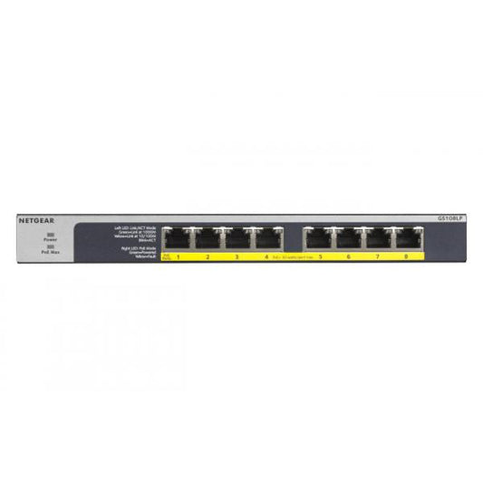 NETGEAR GS108LP Non gestito Gigabit Ethernet [10/100/1000] Supporto Power over Ethernet [PoE] 1U Nero, Grigio (Netgear GS108LP-100EUS 8PT POE/POE+ GIGABIT UNMANAGED SWCH [GS108LP] [Lifetime warranty]