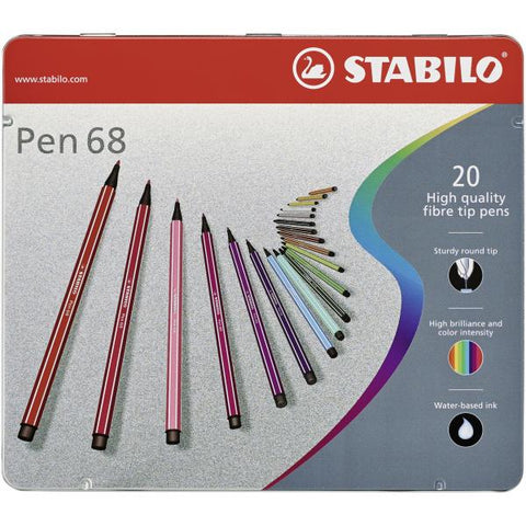 STABILO PEN 68 PENNA PER GRAFICA TRATTO 1 MM COLORI ASSORTITI ASTUCCIO IN METALLO CONF. 20 Pz.