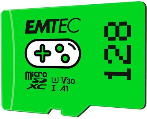 Flash SecureDigitalCard (SD) 128GB *EMTEC* Gaming microSDXC + Adapter CL10 + UHS-3 v30 Green100MB/s Blister (ECMSDM128GXCU3G)