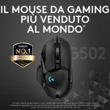 LOGITECH G502 MOUSE GAMING HERO PRESTAZIONI ELEVATE SENSORE HERO 25K 25600 DPI RGB PESI REGOLABILI 11 PULSANTI PROGRAMMABILI MEMORIA INTEGRATA PER PC/MAC/LAPTOP NERO