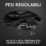 LOGITECH G502 MOUSE GAMING HERO PRESTAZIONI ELEVATE SENSORE HERO 25K 25600 DPI RGB PESI REGOLABILI 11 PULSANTI PROGRAMMABILI MEMORIA INTEGRATA PER PC/MAC/LAPTOP NERO