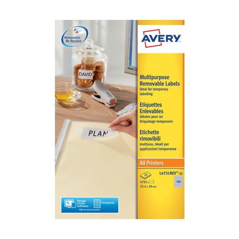 AVERY-ZWECKFORM L4731REV-25 CONFEZIONE 4.725 ETICHETTE ADESIVO 25.4x10 MM COLORE BIANCO FINITURA OPACA
