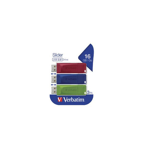VERBATIM MEMORY USB 16GB SLIDER TRIPACK BLU VERDE ROSSO CONF 3 Pz.